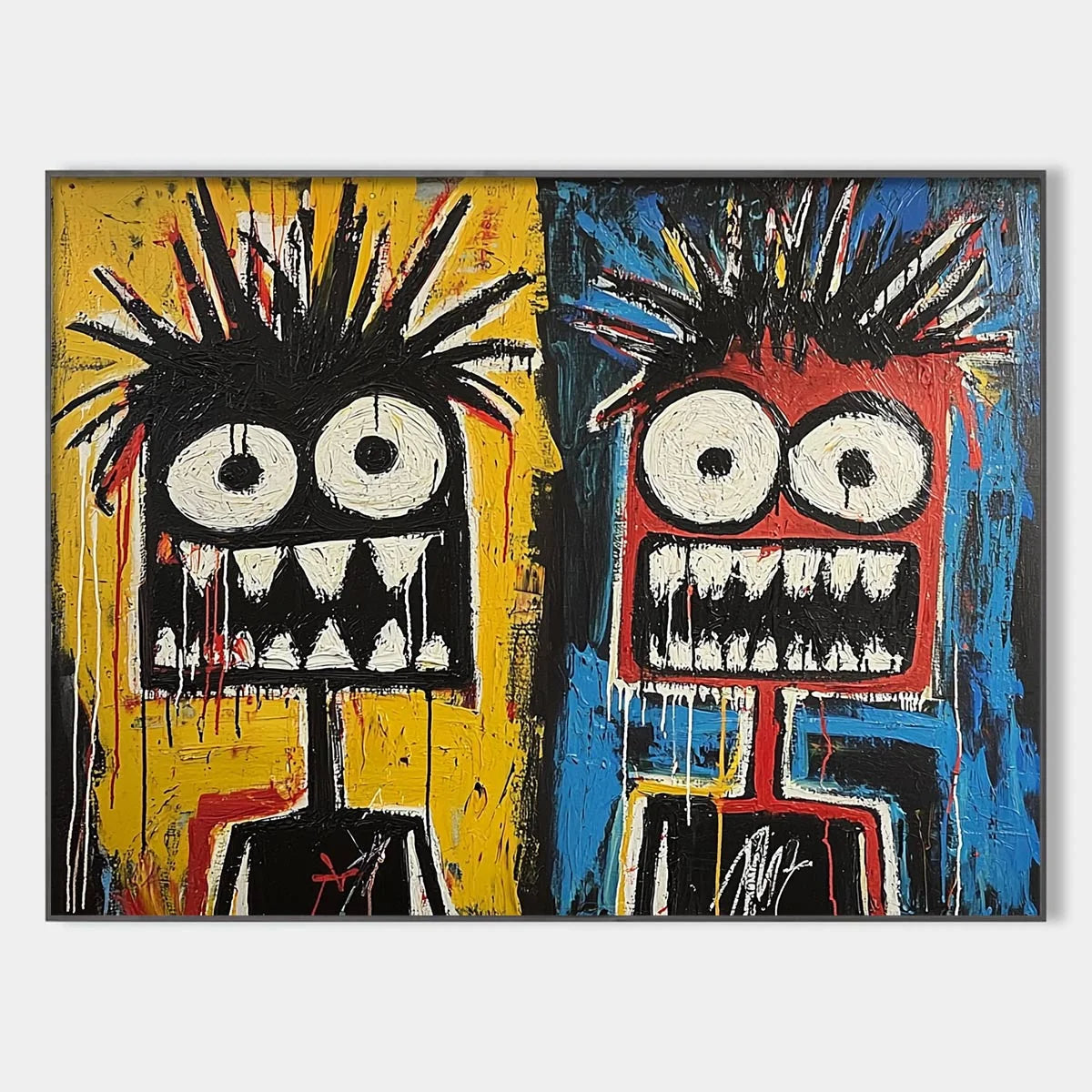 DUALITY: Vibrant Abstract Portrait Oil Painting of Two Figures | hanging in DUALITY: Vibrant Abstract Portrait Oil Painting of Two Figures featuring layered textured brushwork in refined tones; fig...