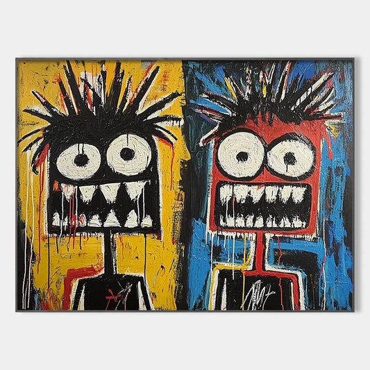 DUALITY: Vibrant Abstract Portrait Oil Painting of Two Figures | hanging in DUALITY: Vibrant Abstract Portrait Oil Painting of Two Figures featuring layered textured brushwork in refined tones; fig...
