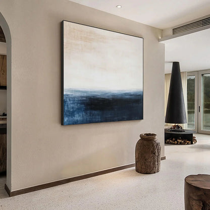 DUSK AT SEA: Textured Abstract Ocean Oil Painting | rectangular format, hand-painted canvas edge
