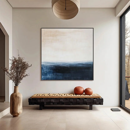 DUSK AT SEA: Textured Abstract Ocean Oil Painting | black frame version on white wall