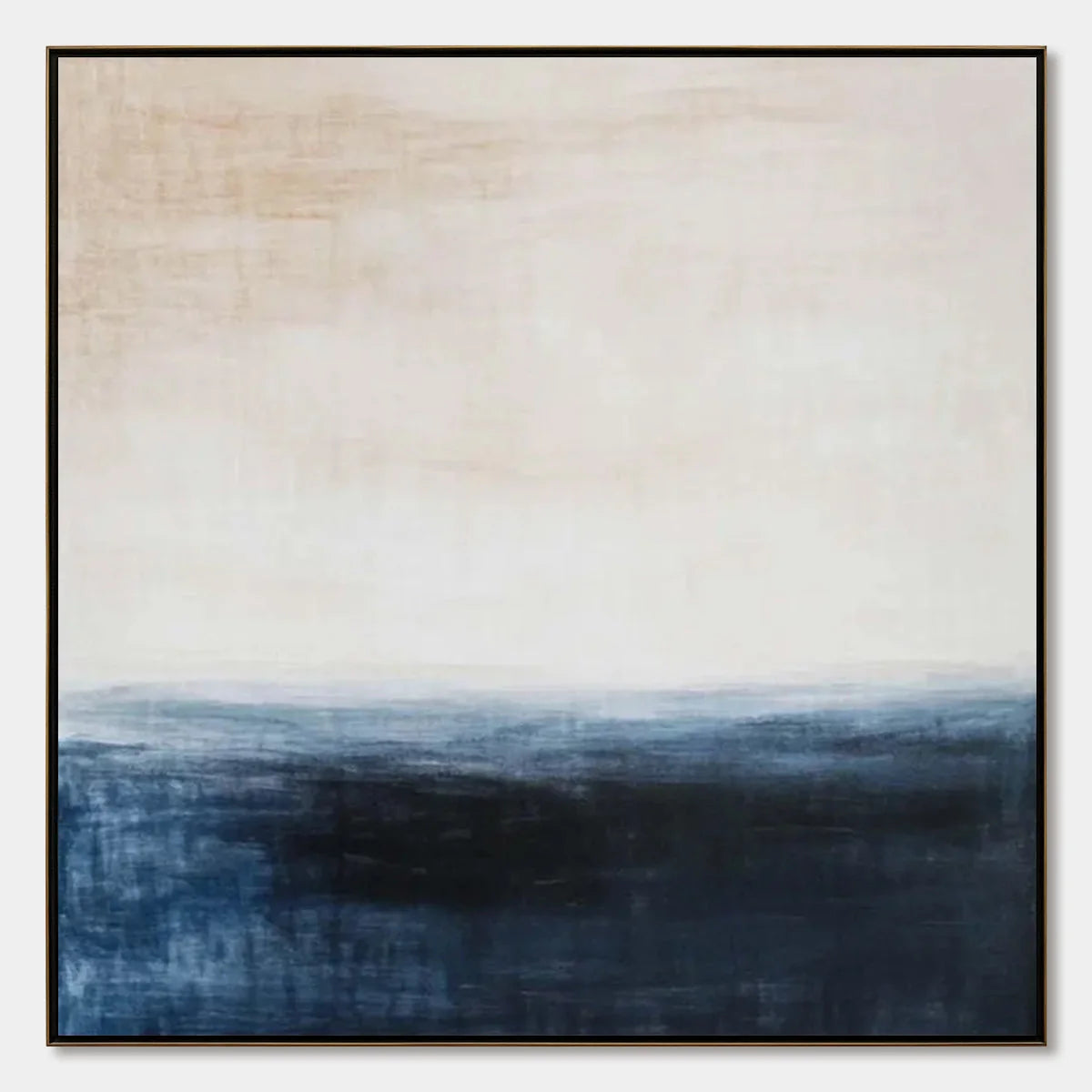 DUSK AT SEA: Textured Abstract Ocean Oil Painting | hanging in DUSK AT SEA: Textured Abstract Ocean Oil Painting featuring layered textured brushwork in refined tones; abstract composition with ric...