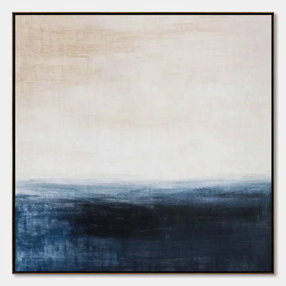 DUSK AT SEA: Textured Abstract Ocean Oil Painting | hanging in DUSK AT SEA: Textured Abstract Ocean Oil Painting featuring layered textured brushwork in refined tones; abstract composition with ric...