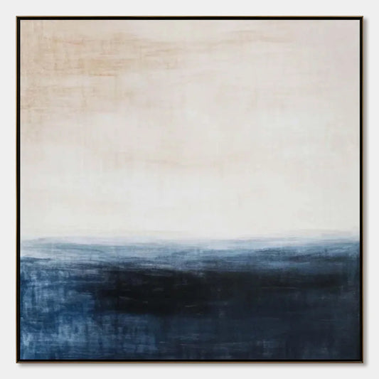 DUSK AT SEA: Textured Abstract Ocean Oil Painting | hanging in DUSK AT SEA: Textured Abstract Ocean Oil Painting featuring layered textured brushwork in refined tones; abstract composition with ric...