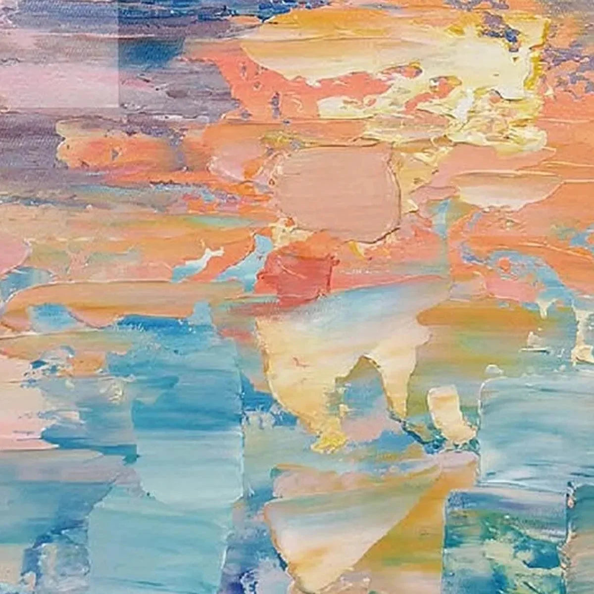 DUSK REFLECTIONS: Panoramic Coastal Sunset Painting, Minimalist Wall Art | beige palette, original Hand-painted on premium stretched canvas using artist-grade oils; rich layered surface combines sm...