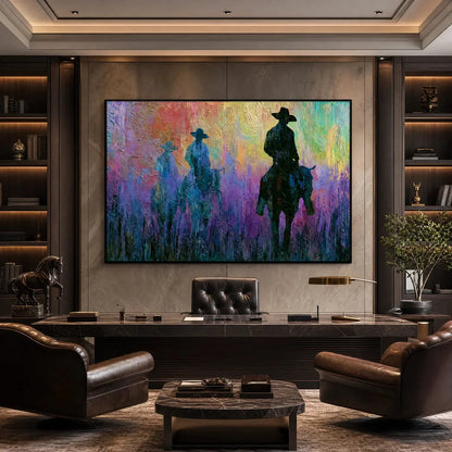 DUSK RIDERS: Colorful Abstract Western Impasto Oil Painting | Abstract closeup, raised brushwork detail