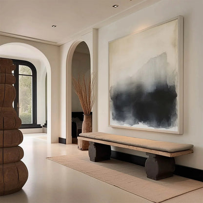 DUSK SHADOWS: Abstract Minimalist Neutral Tone Oil Painting | gold frame stretched on neutral wall
