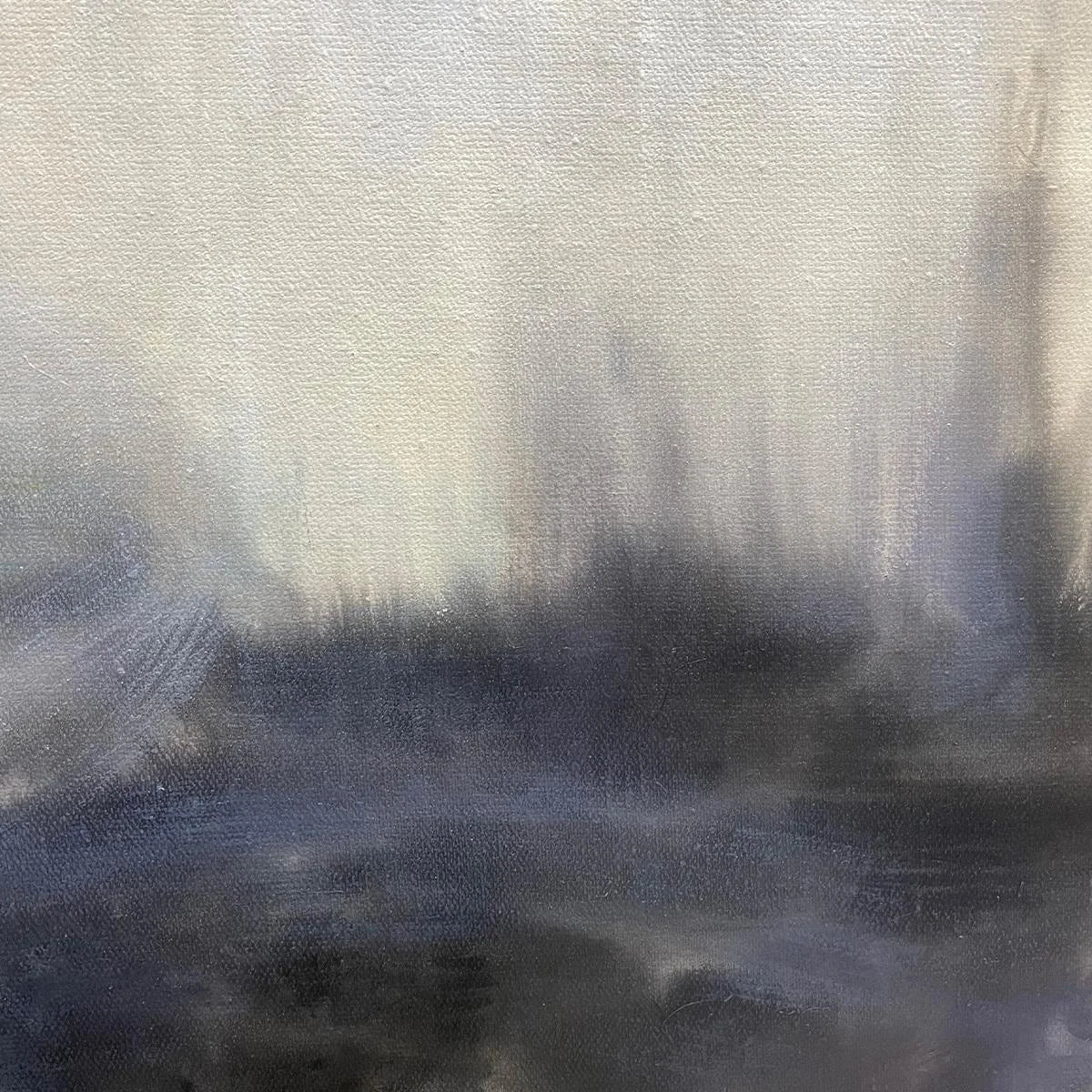 DUSK SHADOWS: Abstract Minimalist Neutral Tone Oil Painting | black frame version on white wall