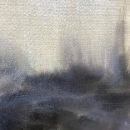 DUSK SHADOWS: Abstract Minimalist Neutral Tone Oil Painting | black frame version on white wall