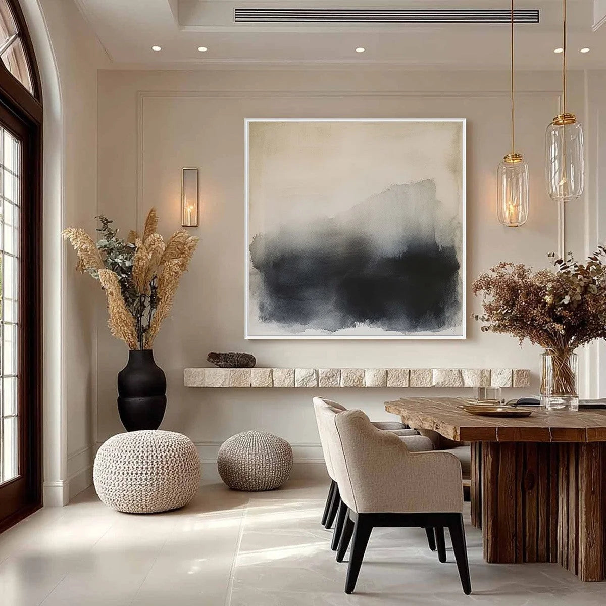DUSK SHADOWS: Abstract Minimalist Neutral Tone Oil Painting | Minimalist mood, soft natural light studio shot