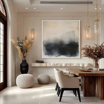 DUSK SHADOWS: Abstract Minimalist Neutral Tone Oil Painting | Minimalist mood, soft natural light studio shot