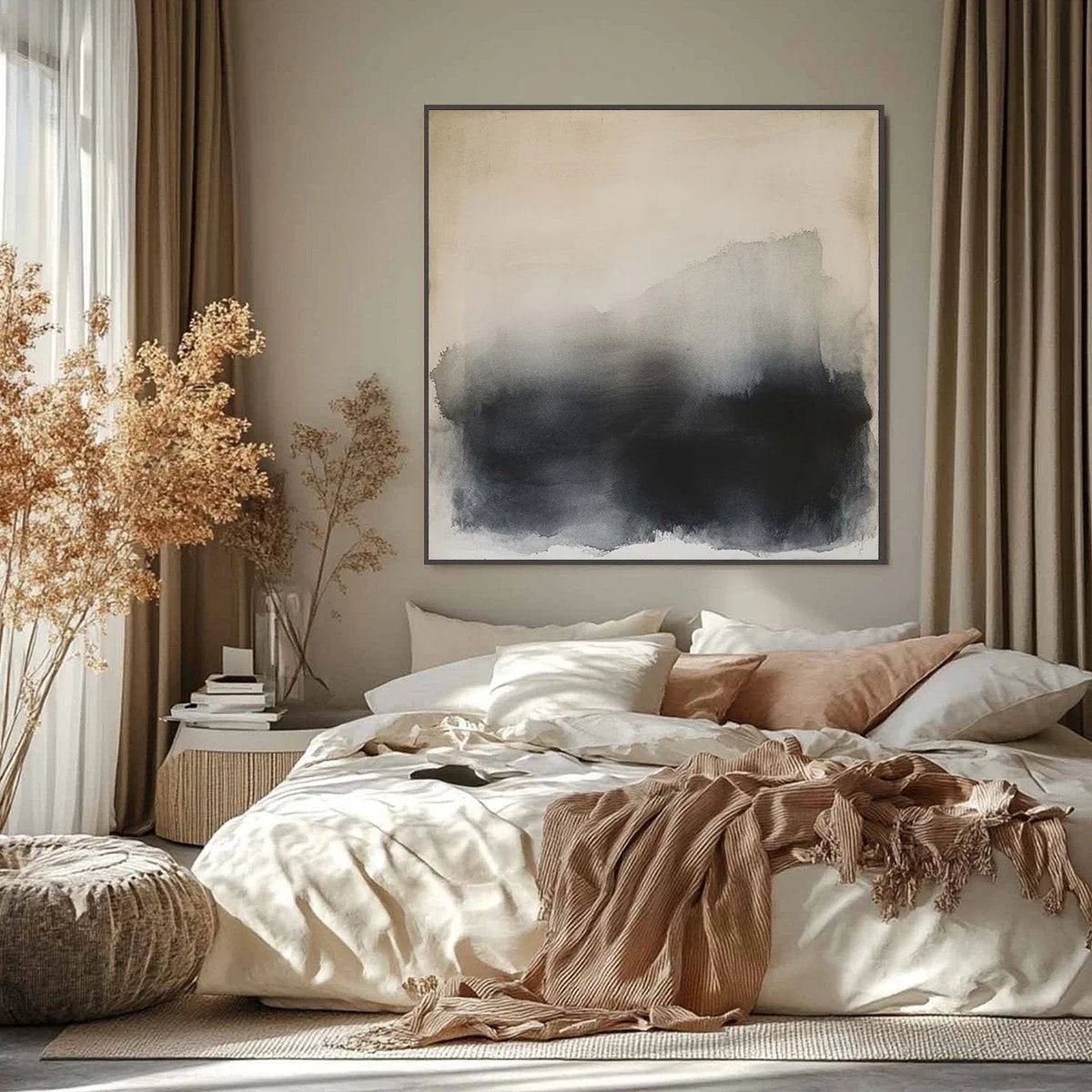 DUSK SHADOWS: Abstract Minimalist Neutral Tone Oil Painting | beige palette, original Hand-painted on premium stretched canvas using artist-grade oils; rich layered surface combines smooth gradient...