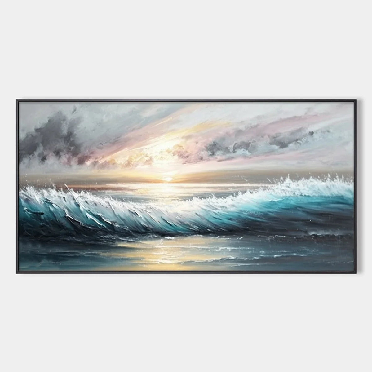 DUSK TIDE: Ocean Waves Seascape Oil Painting | hanging in DUSK TIDE: Ocean Waves Seascape Oil Painting featuring layered textured brushwork in refined tones; abstract composition with rich palette-...