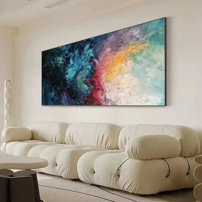 DUSK WHISPERS: Textured Abstract Impasto Oil Painting | gold frame stretched on neutral wall