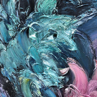 DUSK WHISPERS: Textured Abstract Impasto Oil Painting | black frame version on white wall