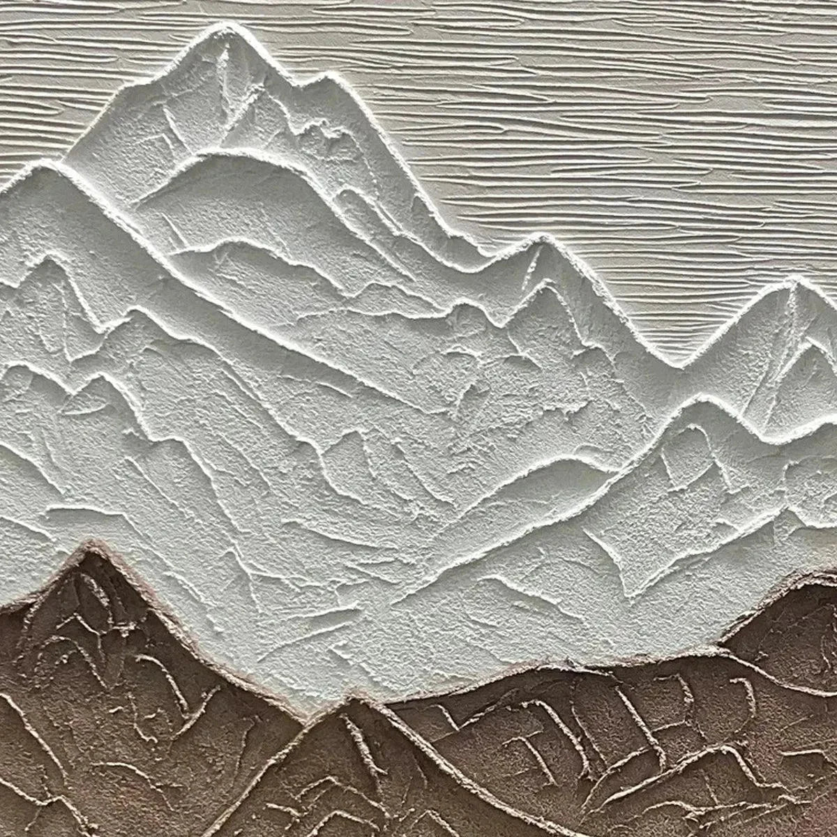EARTH RIVER: Textured Brown and White Mountain River Landscape Painting | rectangular format, hand-painted canvas edge