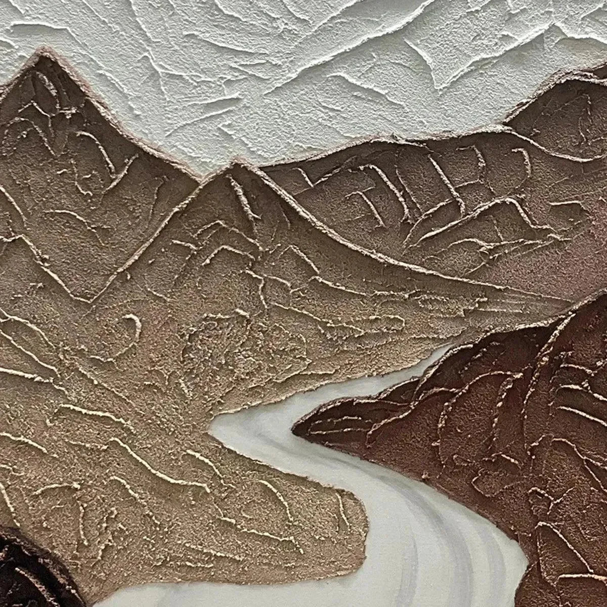 EARTH RIVER: Textured Brown and White Mountain River Landscape Painting | rolled canvas, ready for custom framing