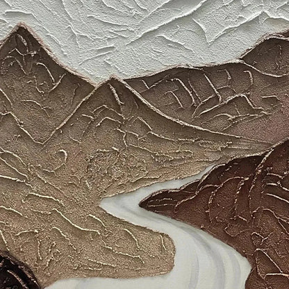 EARTH RIVER: Textured Brown and White Mountain River Landscape Painting | rolled canvas, ready for custom framing