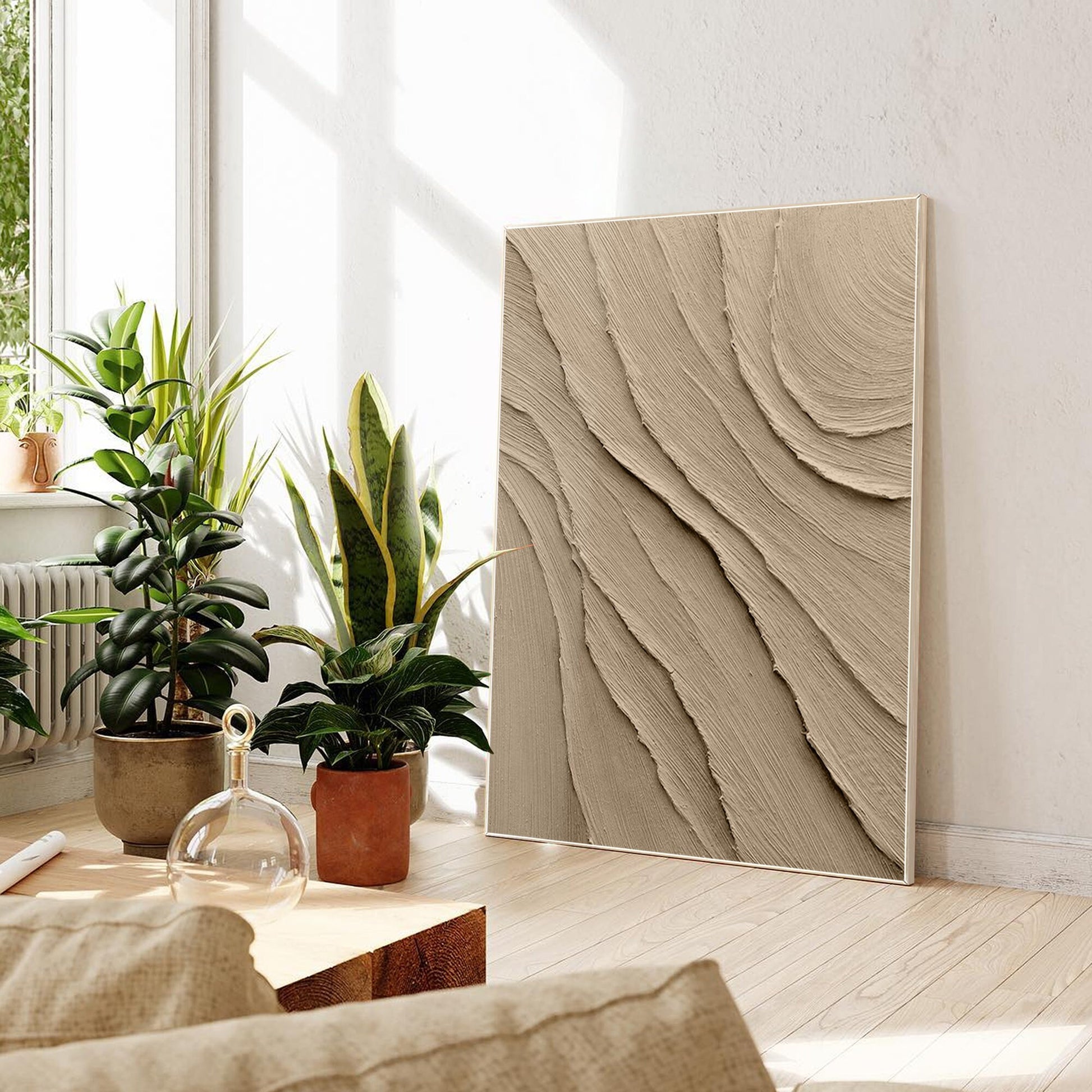 Earth Tone 3D Textured Art: Minimalist Abstract Painting on Canvas #3