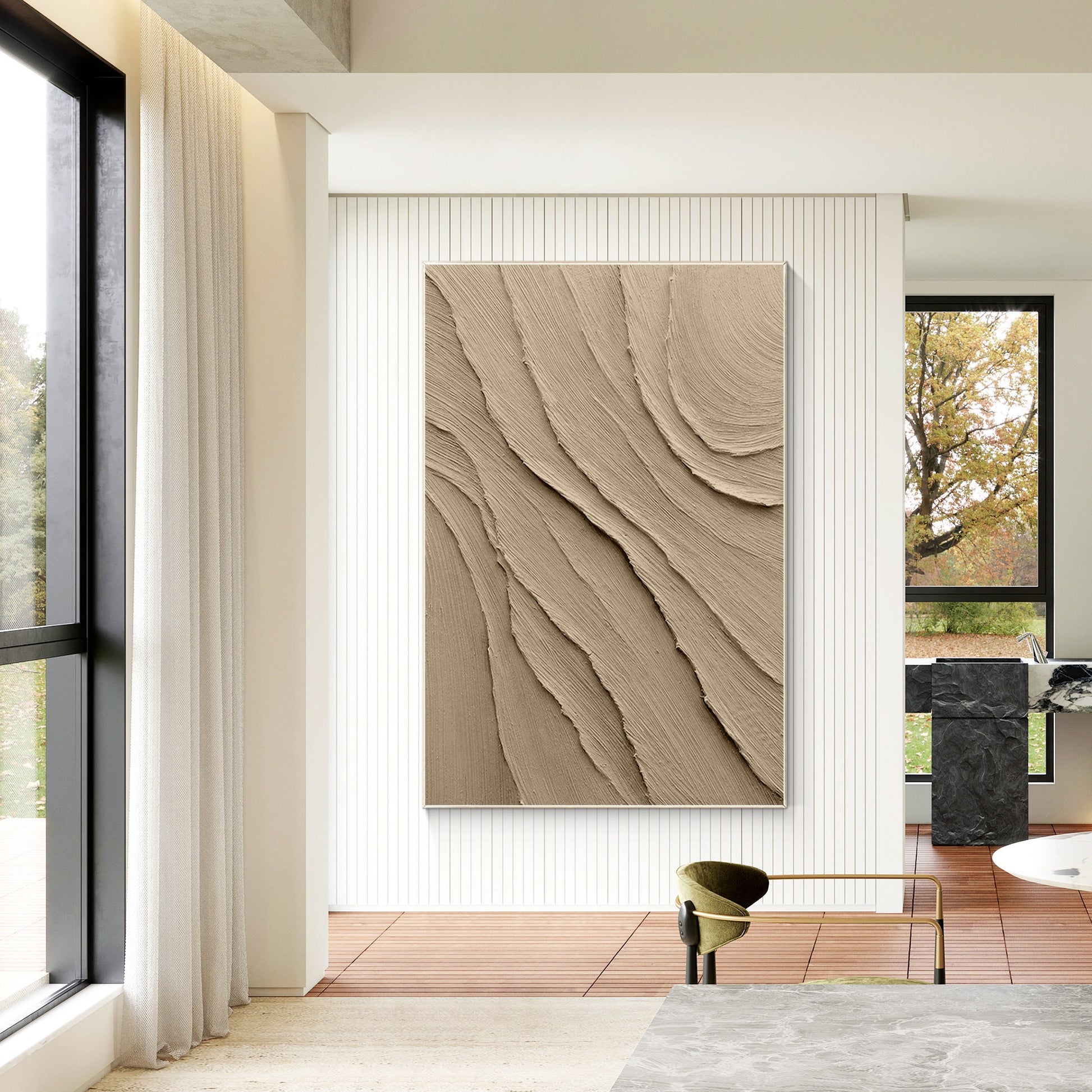 Earth Tone 3D Textured Art: Minimalist Abstract Painting on Canvas #1