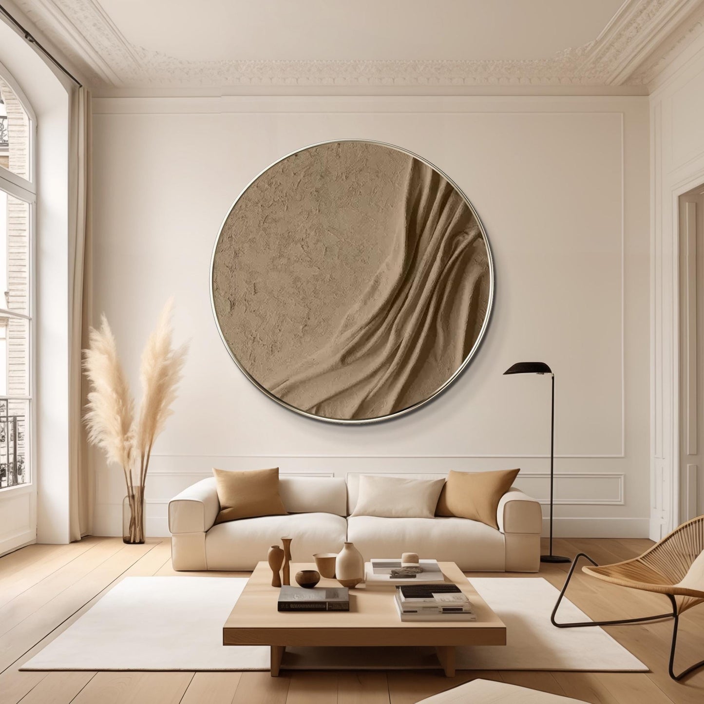 Earth Tone 3D-textuur kunst aan de muur, rond ingelijst abstract canvas schilder #4