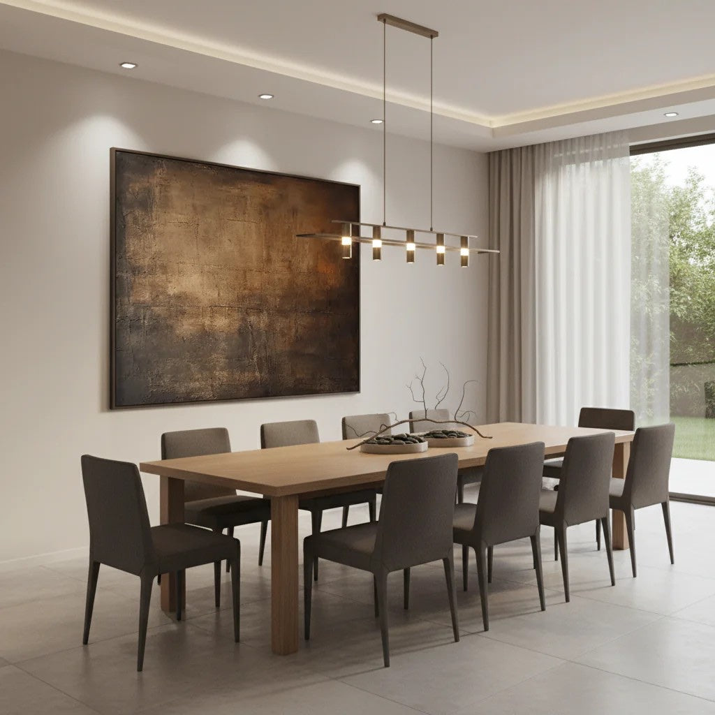 Earth Tone Abstract Canvas Art Minimalist Brown Wall Decor styled in a refined neutral room setting to show wall scale, calm proportion, and interior decor mood.