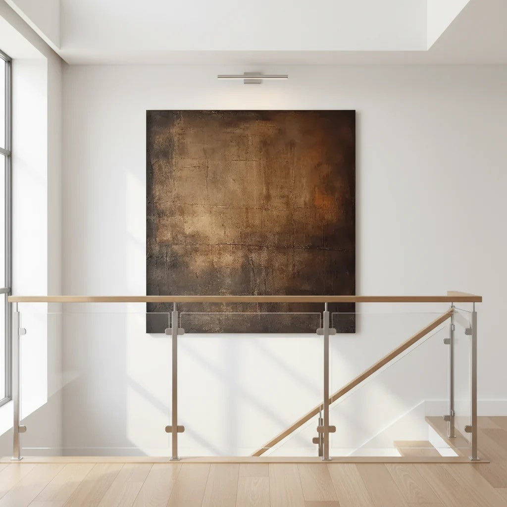 Earth Tone Abstract Canvas Art Minimalist Brown Wall Decor styled in a refined neutral room setting to show wall scale, calm proportion, and interior decor mood.