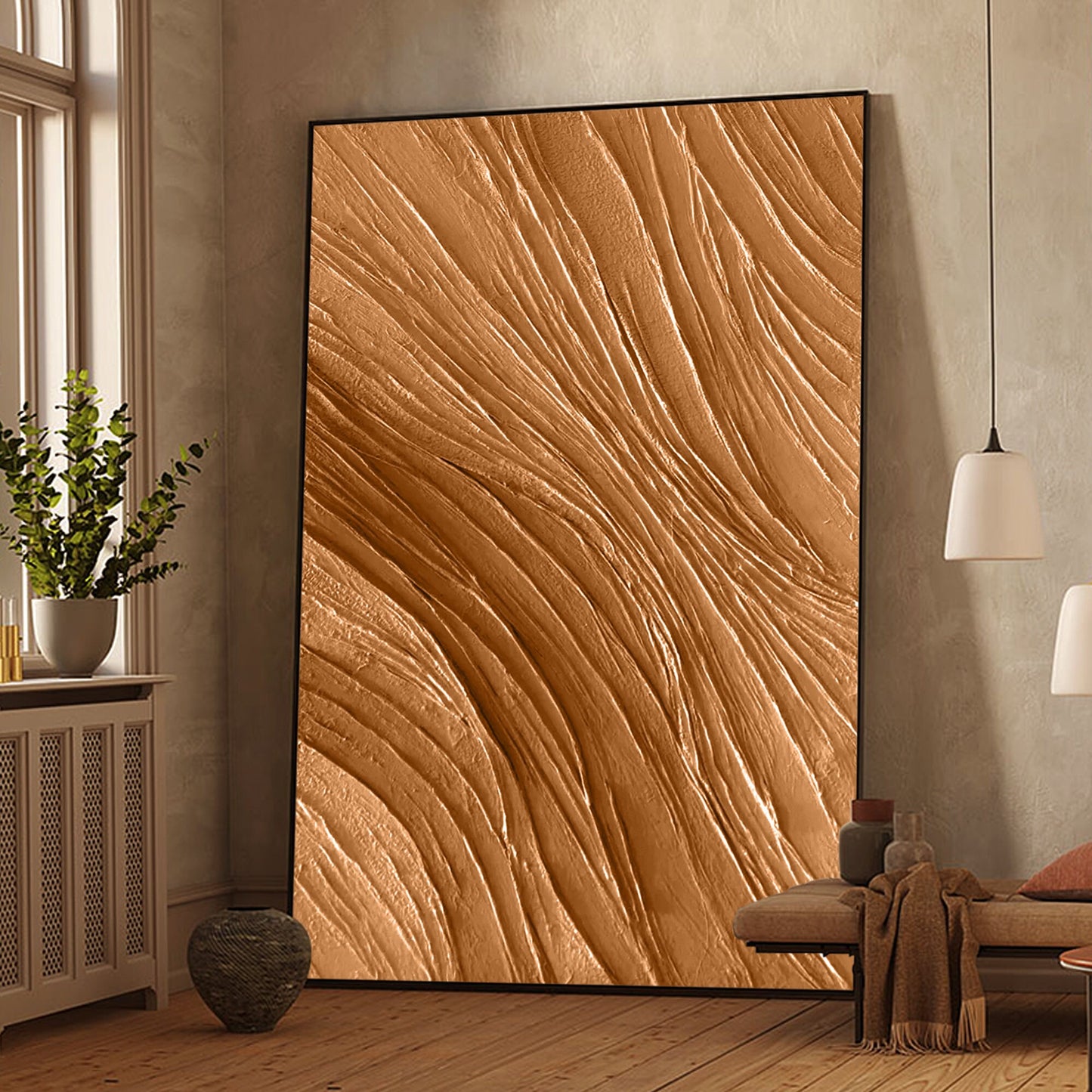Earth Tone Art Minimalist 3D Heavy Texture Wall Art, Modern Minimalist Brown Wal #4