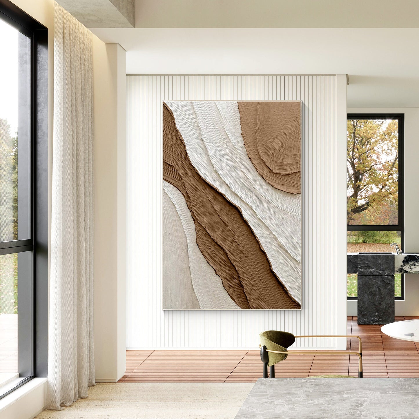 Earth Tone Art Minimalist Painting on Canvas, 3D Textured Minimalist Wall Art, B #4