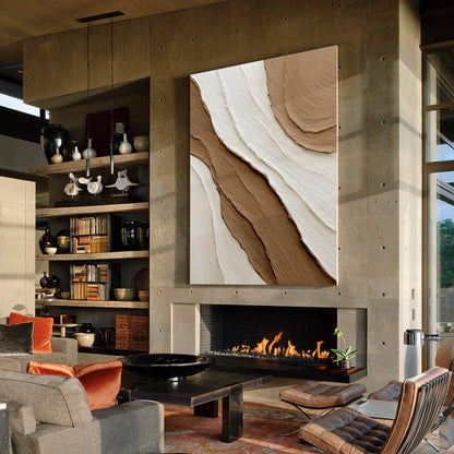 Earth Tone Art Minimalist Painting on Canvas, 3D Textured Minimalist Wall Art, B #5
