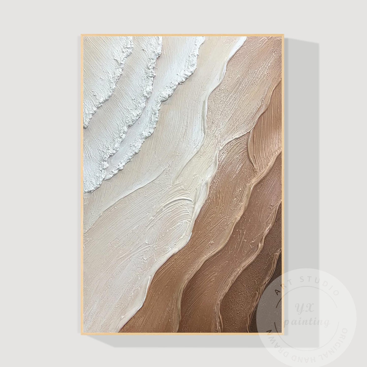 Earth Tone Minimalist Canvas Painting, 3D Textured Ocean Wave Wall Art, Brown Ho #8
