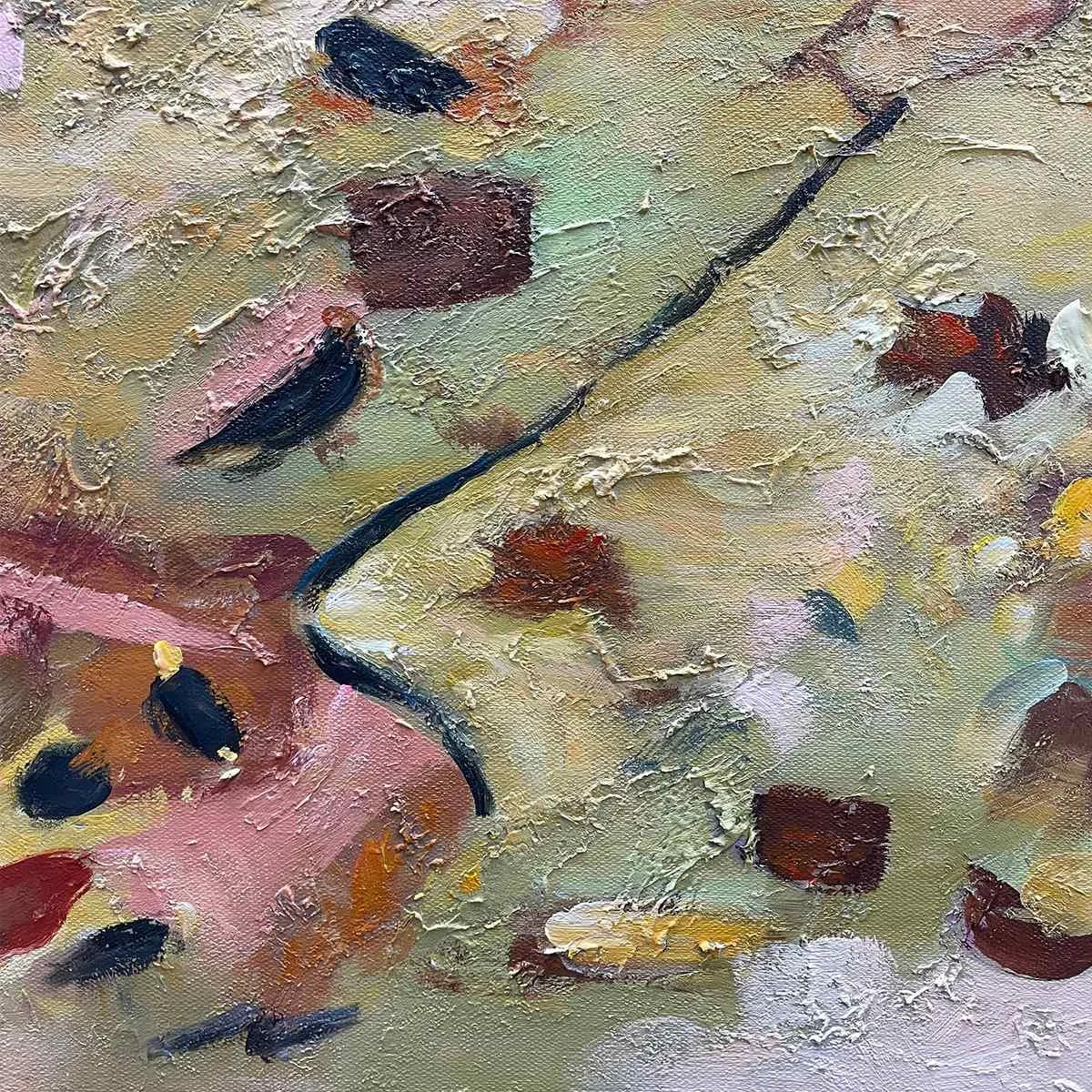 EARTH TONES: Abstract Organic Textured Oil Painting | black frame version on white wall
