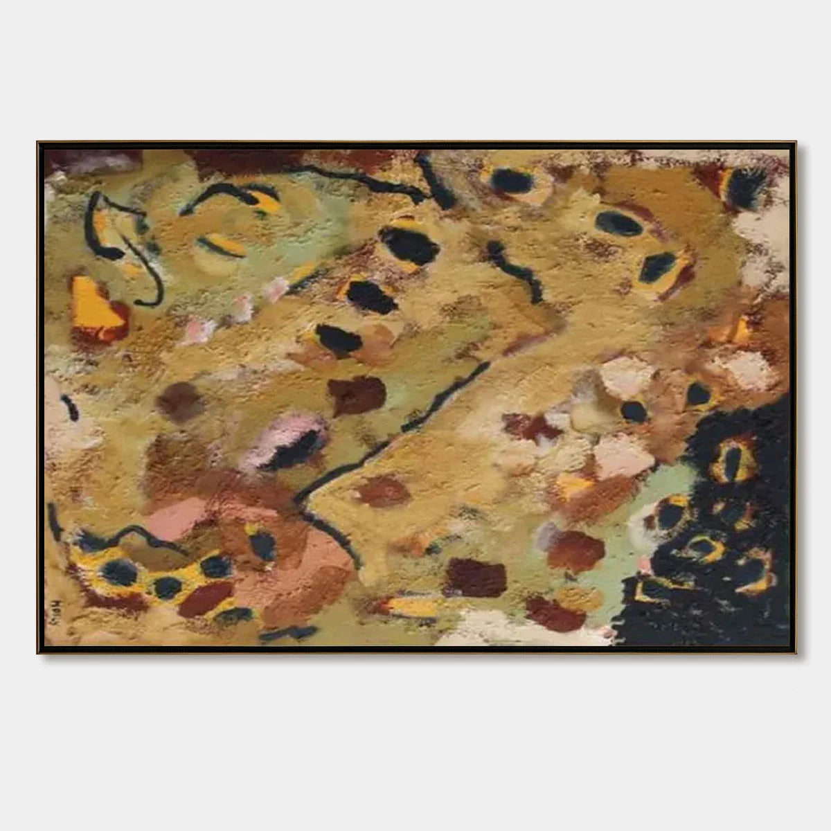 EARTH TONES: Abstract Organic Textured Oil Painting | hanging in EARTH TONES: Abstract Organic Textured Oil Painting featuring layered textured brushwork in refined tones; abstract composition with...