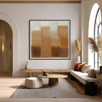 TERRA FIRMA: Textured Minimalist Abstract Painting in Earth Tones | Minimalist closeup, raised brushwork detail