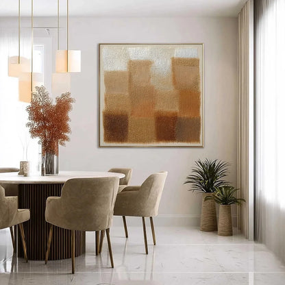 TERRA FIRMA: Textured Minimalist Abstract Painting in Earth Tones | black frame version on white wall