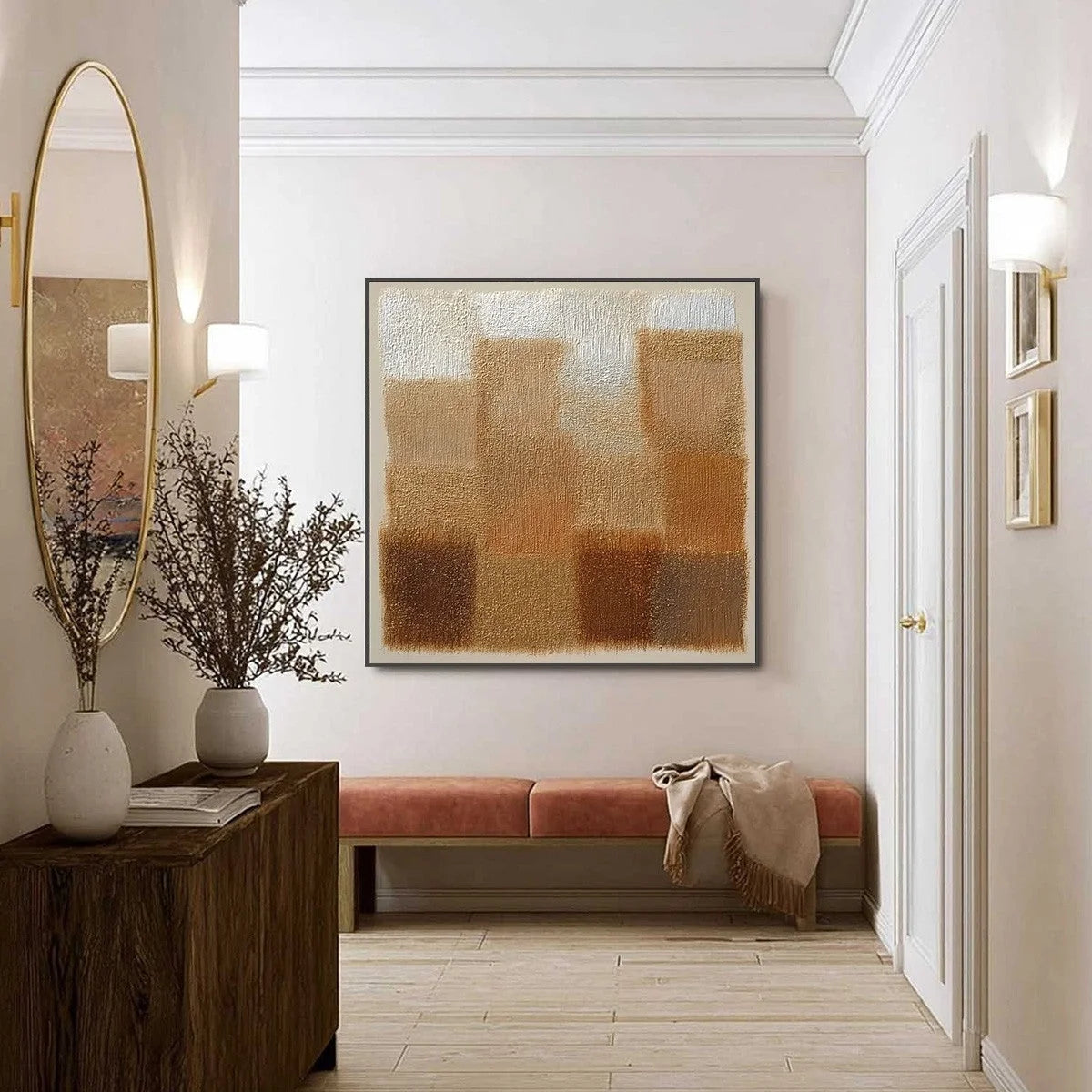 TERRA FIRMA: Textured Minimalist Abstract Painting in Earth Tones | Minimalist mood, soft natural light studio shot