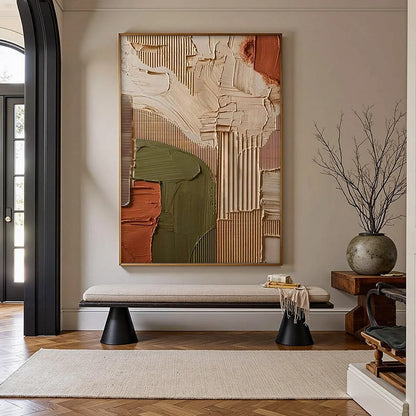 EARTHBOUND HARMONY: Textured Palette Knife Abstract Painting | Abstract mood, soft natural light studio shot