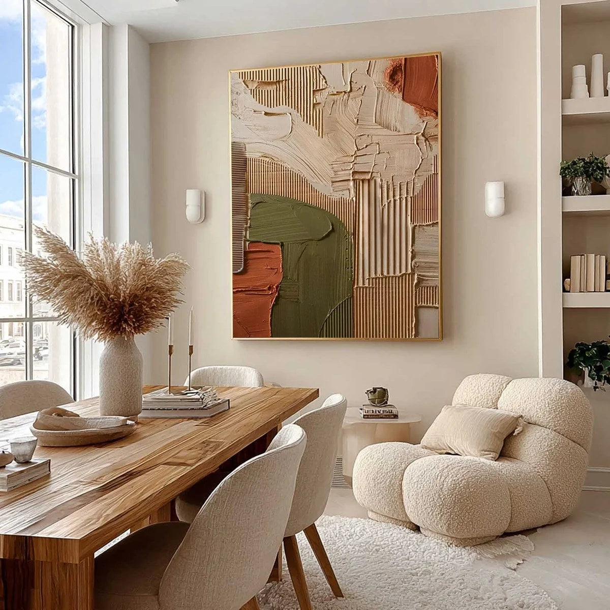 EARTHBOUND HARMONY: Textured Palette Knife Abstract Painting | beige palette, original Hand-painted on premium stretched canvas using artist-grade oils; rich layered surface combines smooth gradien...