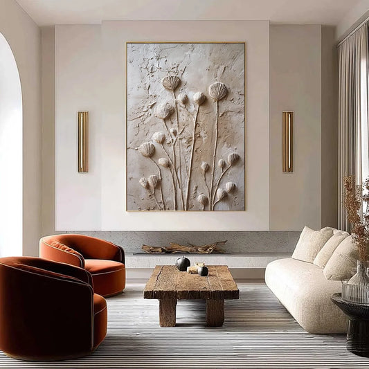 EARTHEN BLOOMS: Textured Wabi-Sabi Floral Impasto Painting