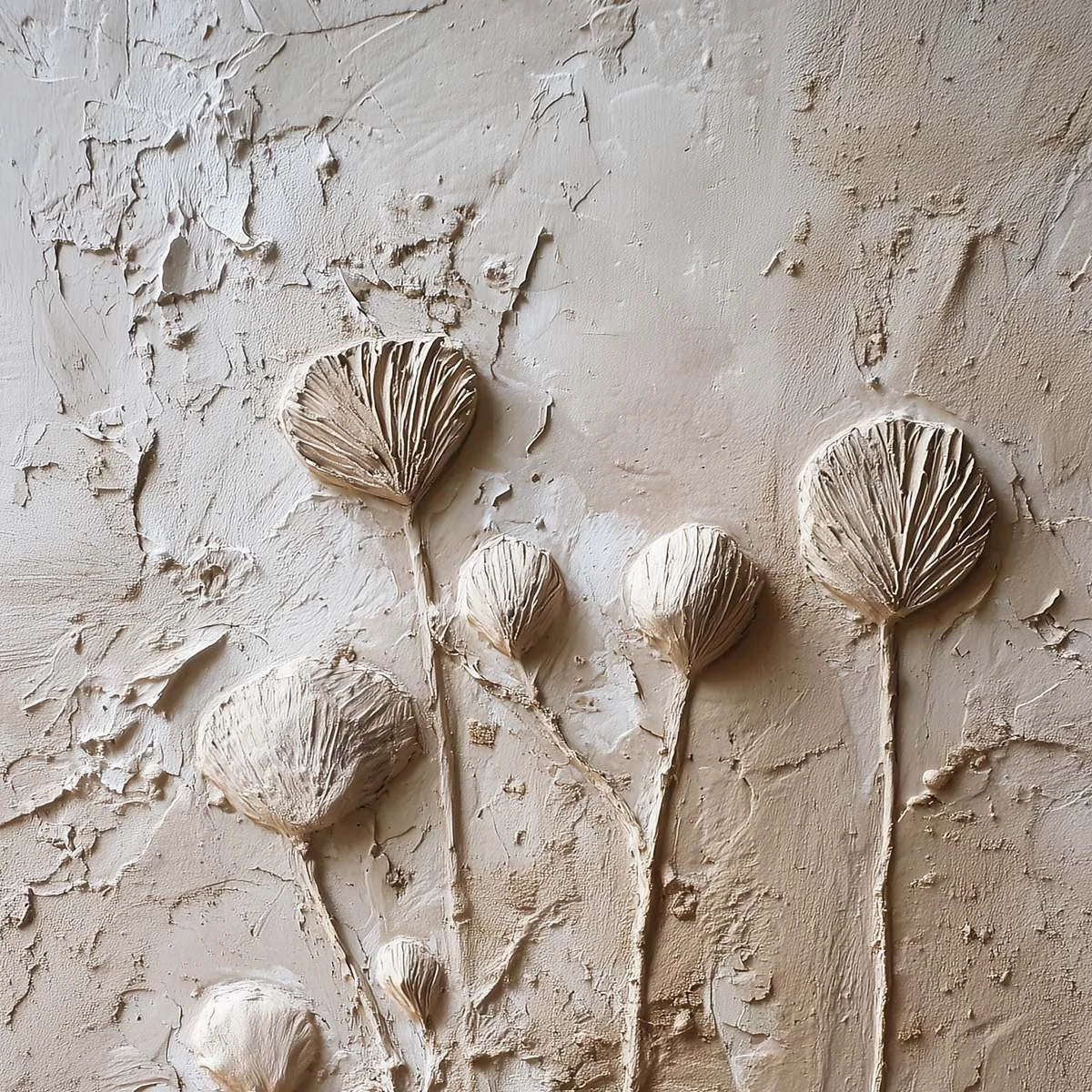 EARTHEN BLOOMS: Textured Wabi-Sabi Floral Impasto Painting | rectangular format, hand-painted canvas edge