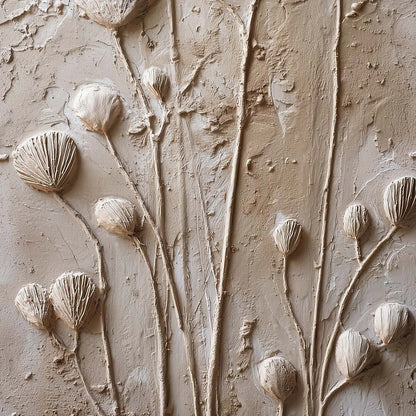 EARTHEN BLOOMS: Textured Wabi-Sabi Floral Impasto Painting | rolled canvas, ready for custom framing