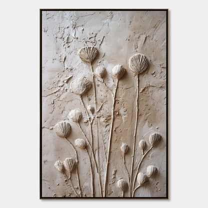 EARTHEN BLOOMS: Textured Wabi-Sabi Floral Impasto Painting | hanging in EARTHEN BLOOMS: Textured Wabi-Sabi Floral Impasto Painting featuring layered textured brushwork in refined tones; abstract co...