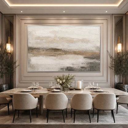 EARTHEN CALM: Textured Wabi Sabi Abstract Landscape Painting | gold frame stretched on neutral wall