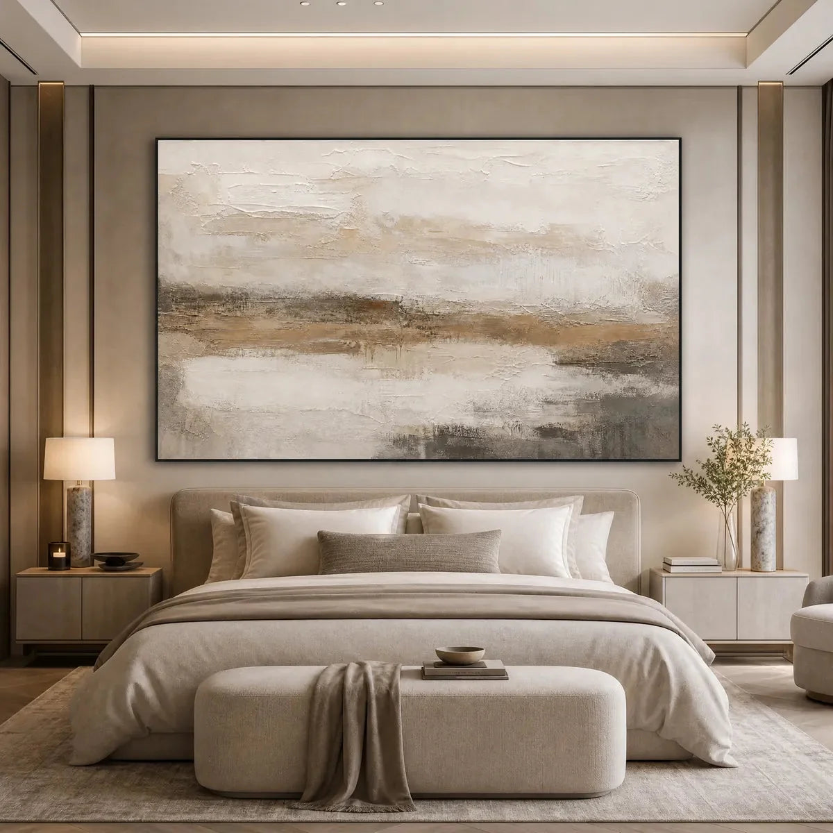 EARTHEN CALM: Textured Wabi Sabi Abstract Landscape Painting | rolled canvas, ready for custom framing