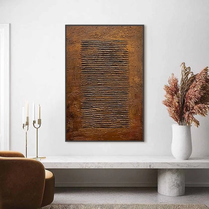 EARTHEN CODEX: Large Textured Brown Wabi Sabi Abstract Art | Abstract closeup, raised brushwork detail