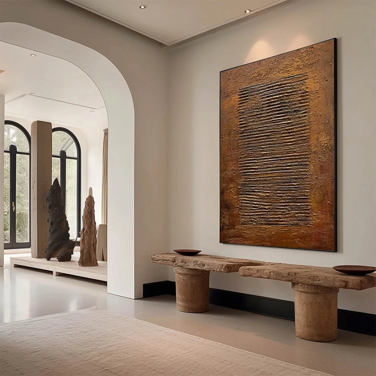 EARTHEN CODEX: Large Textured Brown Wabi Sabi Abstract Art | Abstract mood, soft natural light studio shot
