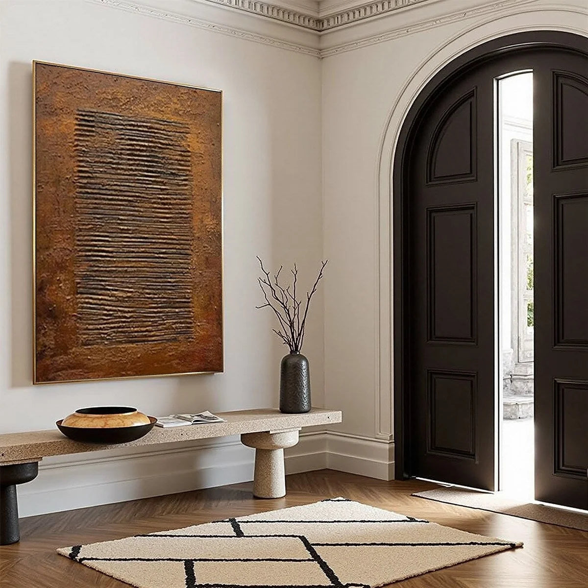 EARTHEN CODEX: Large Textured Brown Wabi Sabi Abstract Art | beige palette, original Hand-painted on premium stretched canvas using artist-grade oils; rich layered surface combines smooth gradients...