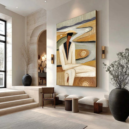 EARTHEN CONTEMPLATION: Textured Figurative Art of a Man in a Serene Landscape | Landscape mood, soft natural light studio shot