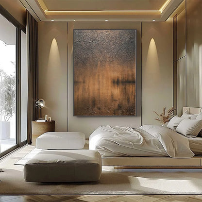 EARTHEN ECHO: Heavily Textured Wabi Sabi Abstract Painting | black frame version on white wall