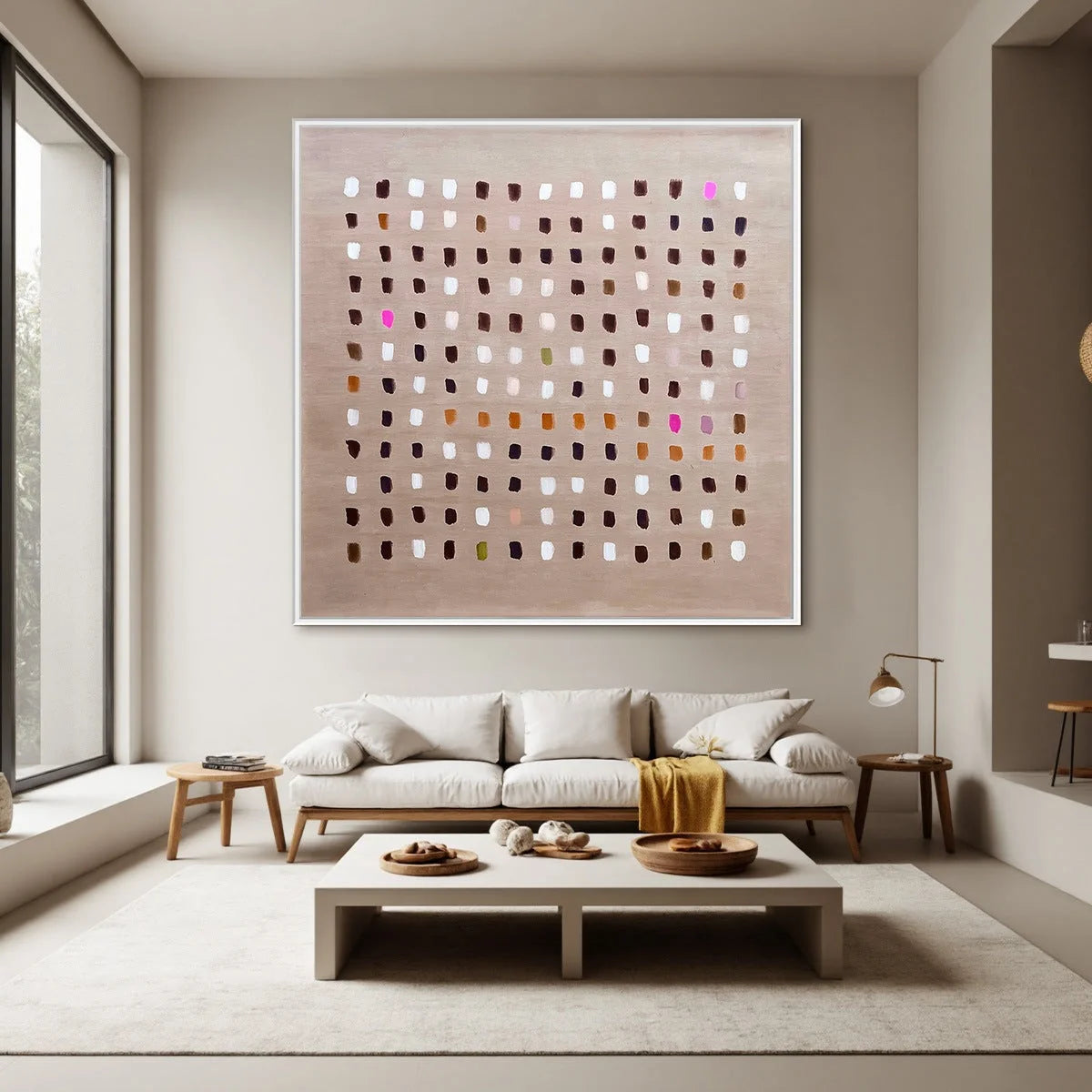 EARTHEN ECHOES: Minimalist Abstract Grid Oil Painting | Minimalist closeup, raised brushwork detail