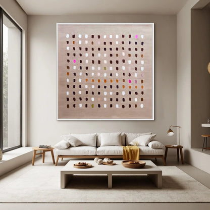 EARTHEN ECHOES: Minimalist Abstract Grid Oil Painting | Minimalist closeup, raised brushwork detail